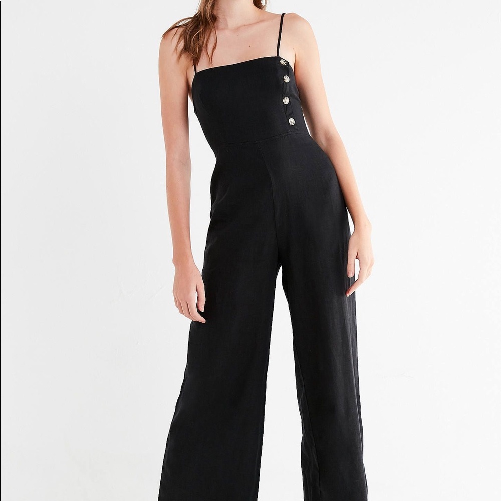 Urban Outfitter - Black Linen Button-Down Jumpsuit